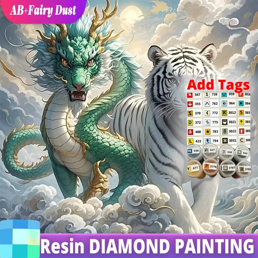 

Resin AB Fairy Dust Diamond Embroidery Tiger Pattern For Adults Beginners Dragon Painting Animal DIY New Arrival Mosaic Child Gi