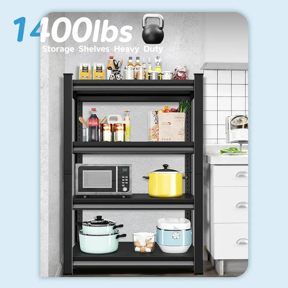 Estantería de acero de 36 niveles de grado industrial, estante de almacenamiento ajustable de 4 niveles, capacidad de 1400 libras, negro