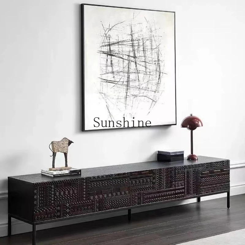 

Solid wood TV cabinet living room retro hand-carved Nordic modern light luxury nostalgic wabi-sabi wind