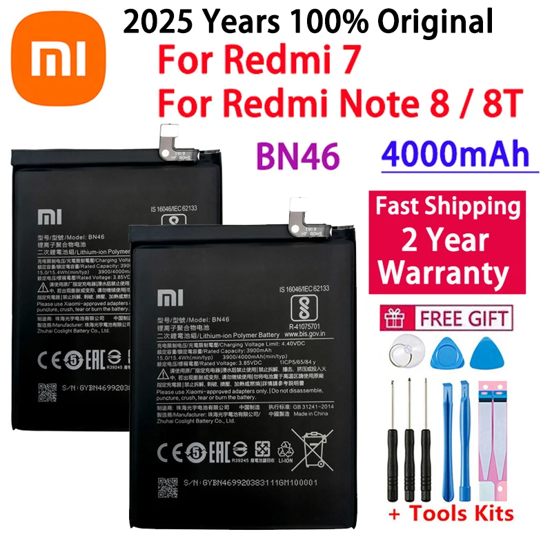 

Fast Shipping 100% Original Replacement Battery 4000mAh BN46 For Xiaomi Redmi Note 8T 8 Redmi 7 Redmi7 Genuine Phone Batteries