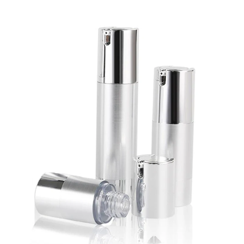 

20pcs/lot 15ml 30ml 50ml Silver Airless Vacuum Pump Bottle for Makeup Lotion Emulsion Serum Liquid Foundation Essence Packing