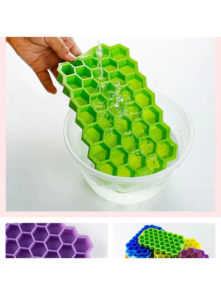 Silicone Honeycomb Ice Tray with Cover Creative Stackable 37-cell Ice Box Easy to Demould Ice Tray Ice Cube Mold
