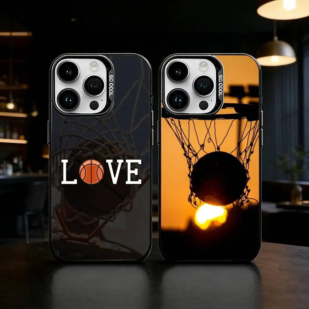 

Basketball Sport Phone Case For iPhone 17 16 15 14 13 12 11 Pro Max Plus Silver Matte Black Cover