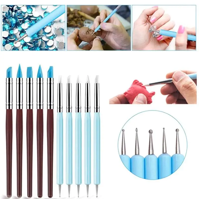 New 1/10/15 Pcs/Set Dual Ended Rhinestone Nail Art Silicone 