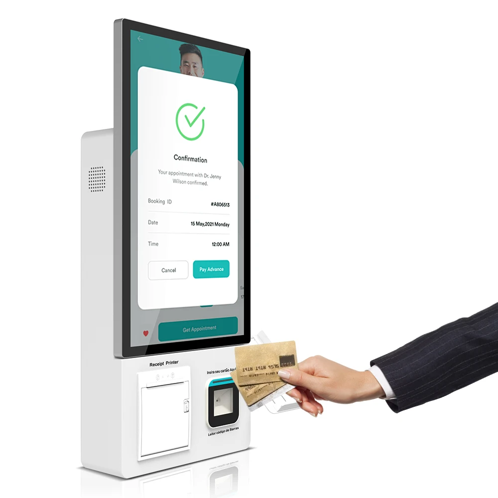 21.5 Inch Touch Screen Self Ordering Service Payment Kiosk Wall-Mounted POS Machine SDK Support Barcode Reader