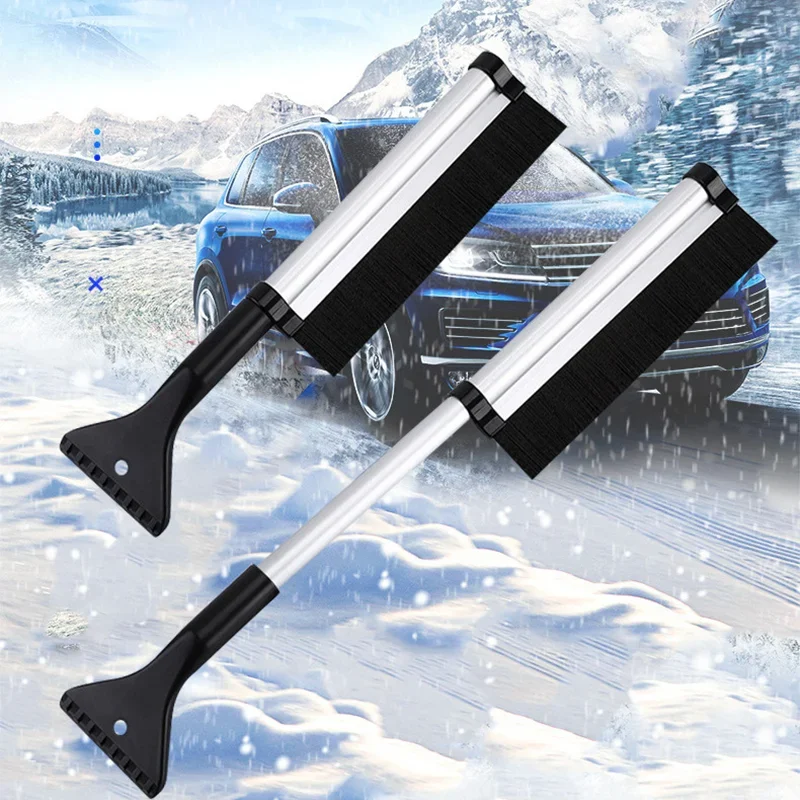 Car windshield snow brush and detachable ice scraper - durable ABS material, extendable aluminum alloy shovel