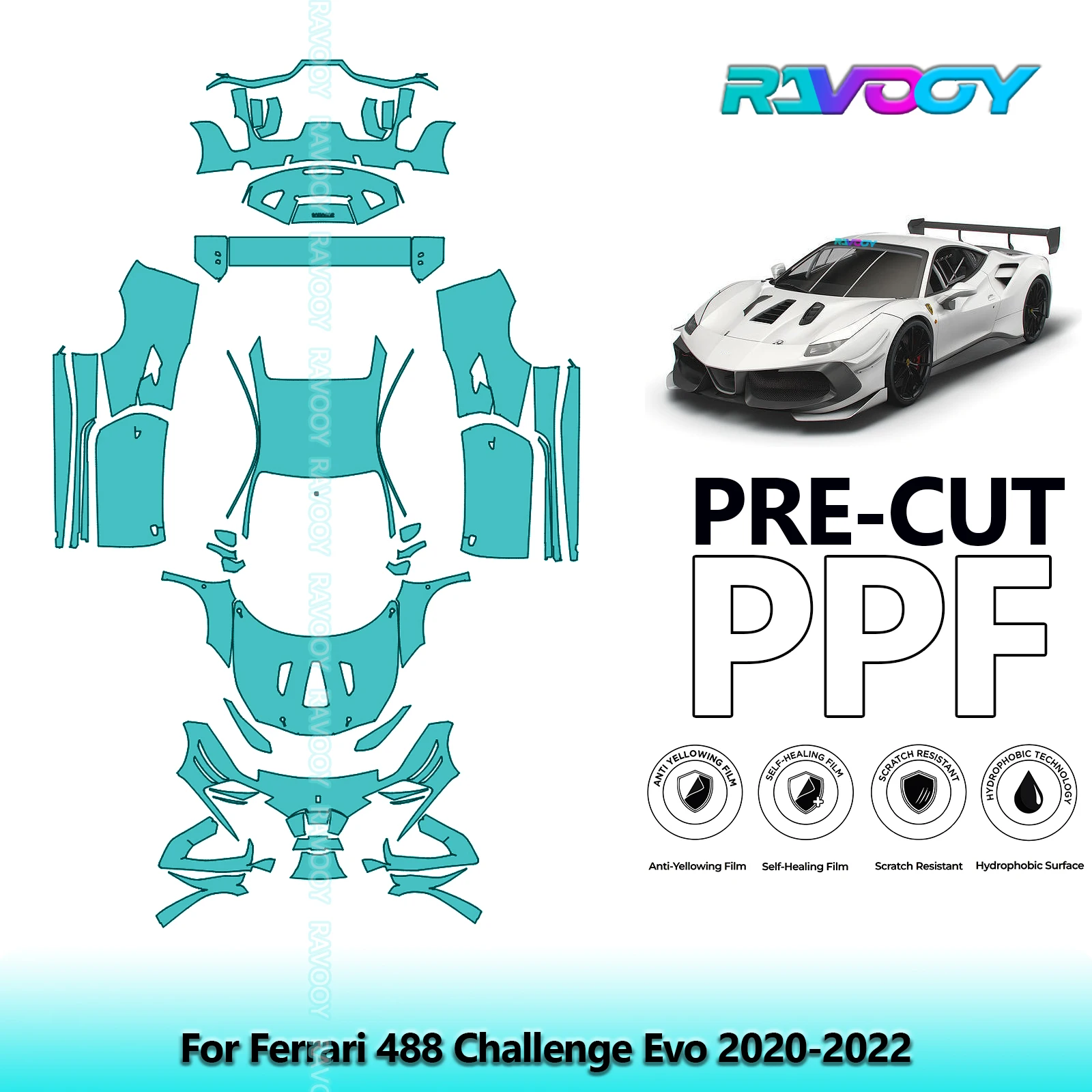 

Car Precut PPF Paint Protection Film Full Vehicle For Ferrari 488 Challenge Evo 2020-2022