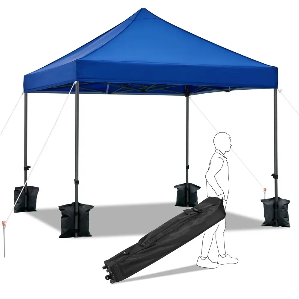 Adjustable 10' X 10' Commercial Pop-up Canopy With Wheeled Carry Bag Camping Blue Freight Free Waterproof Outdoor Awnings Shade