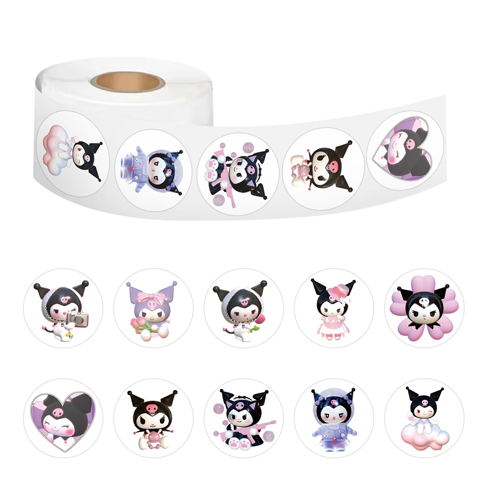 500pcs/Roll Sanrio Cute Cartoon Anime Kuromi Stickers Roll Fridge Album Label Planner Funny Kawaii Stationery Sticker Kids Toys