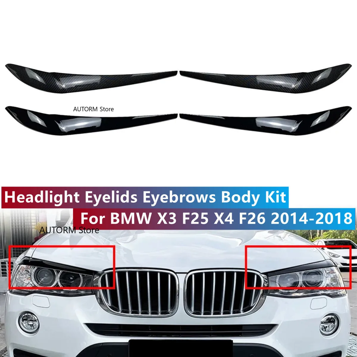 

Pair Car Front Headlight Eyebrow Eyelid Cover Trim For BMW X3 F25 X4 F26 2014-2018 Headlight Lamp Eyebrows Cover Trim Stickers