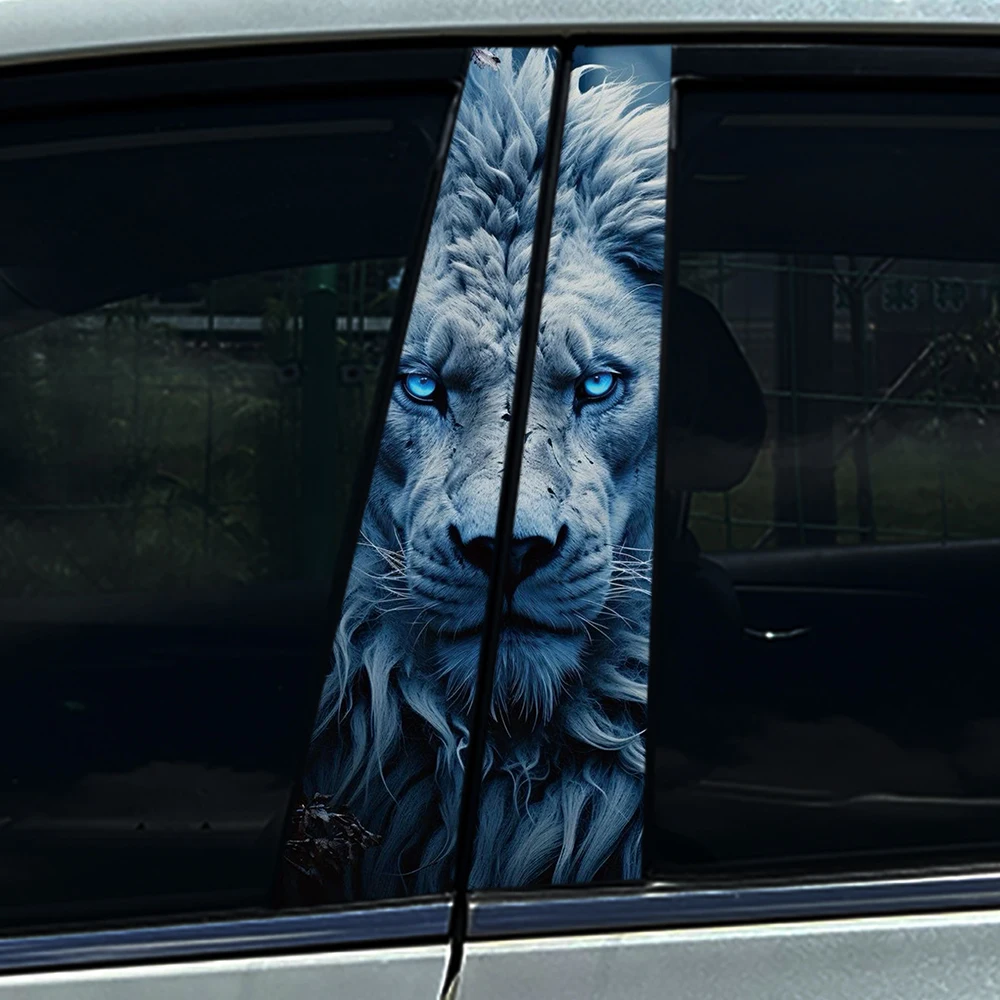 2Pieces Blue eyes Lion Auto B- pillar Car Center Column Halloween Decoration Stickers Cover Decal Car Accessorie