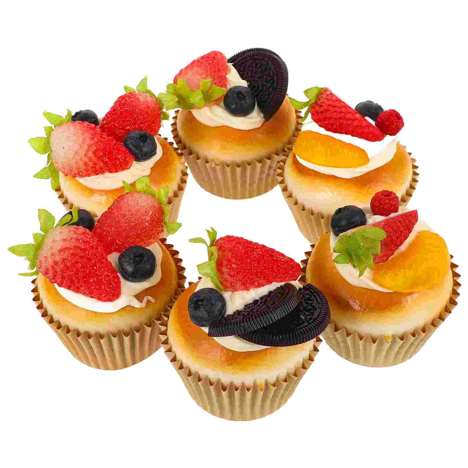 6 Pcs Simulation Cake Model Desserts Pastry Cupcake Fake Home Supplies Bread Shop Accessory