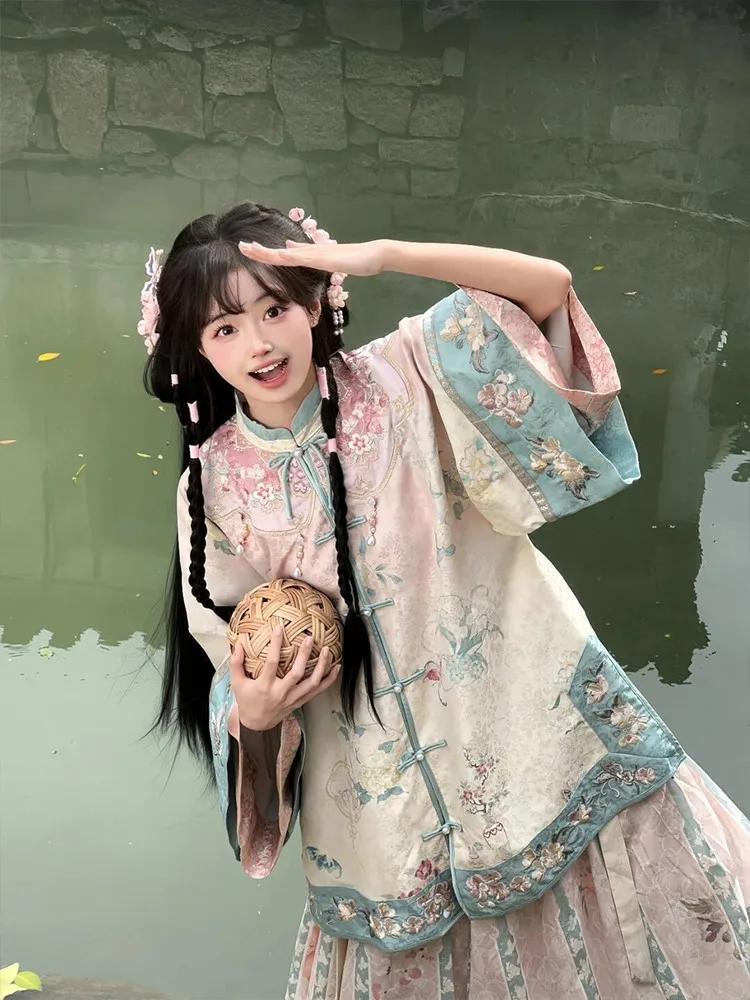 

New Chinese-style women's clothing small pink dress set Han Yin Hua Heavy Industry Hanfu