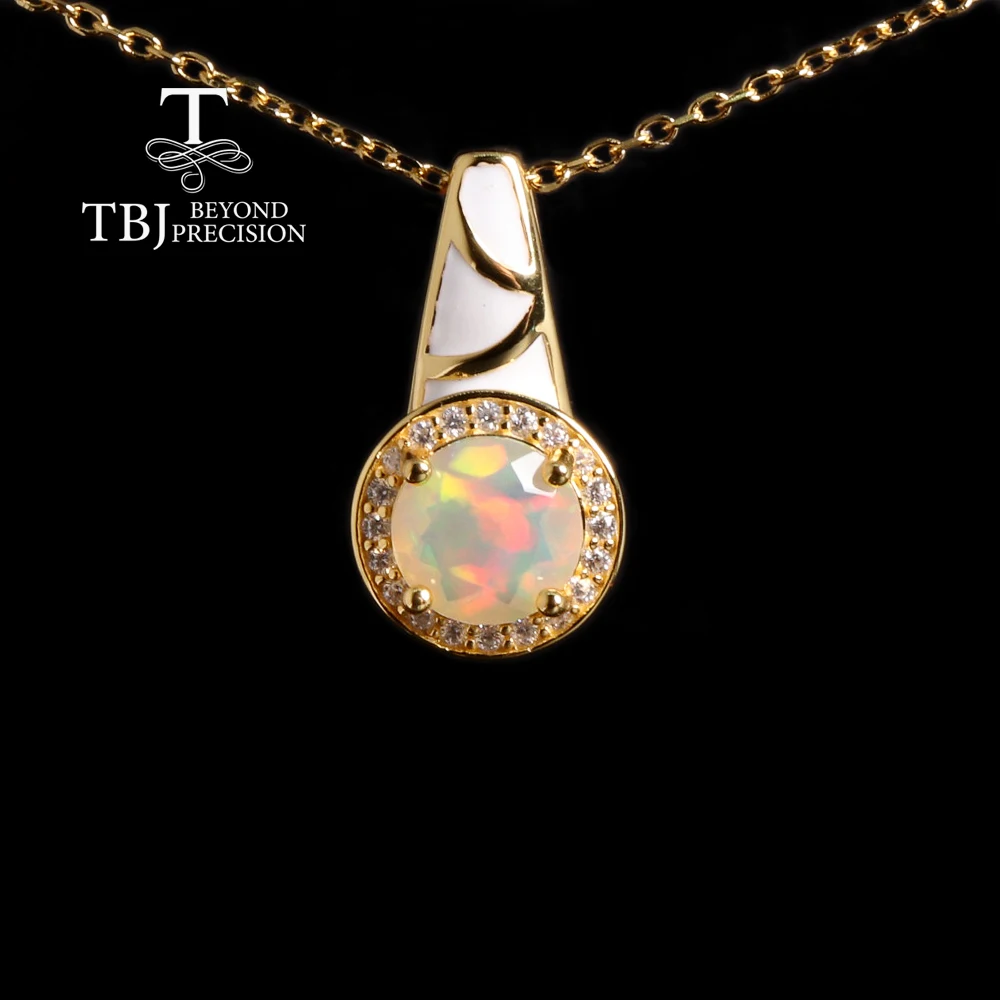 

2026 Women's Natural Opal round Gemstone Pendant Necklace 925 Sterling Silver Fine Jewelry Gift