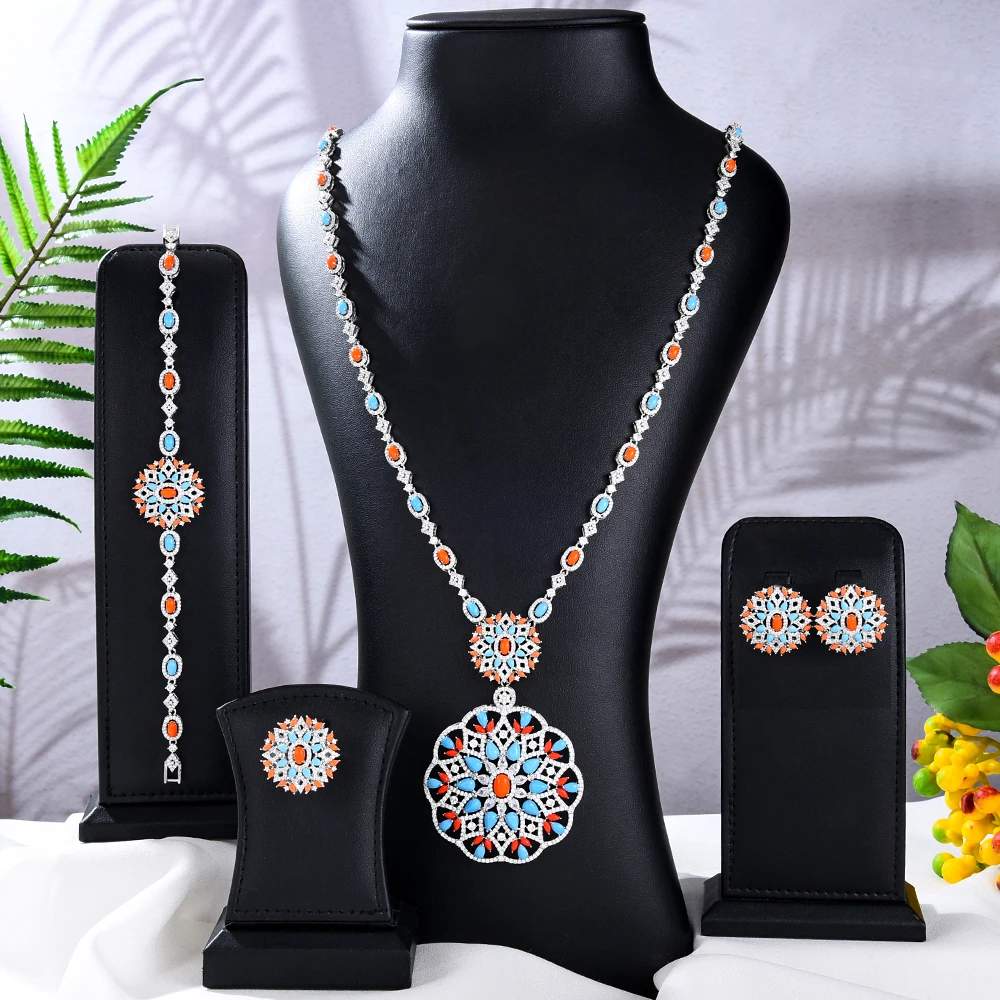 GODKI New Fashion Turquoise UAE Dubai Bridal Jewelry Set For Women Wedding Party Nigerian African Necklace Earring Set