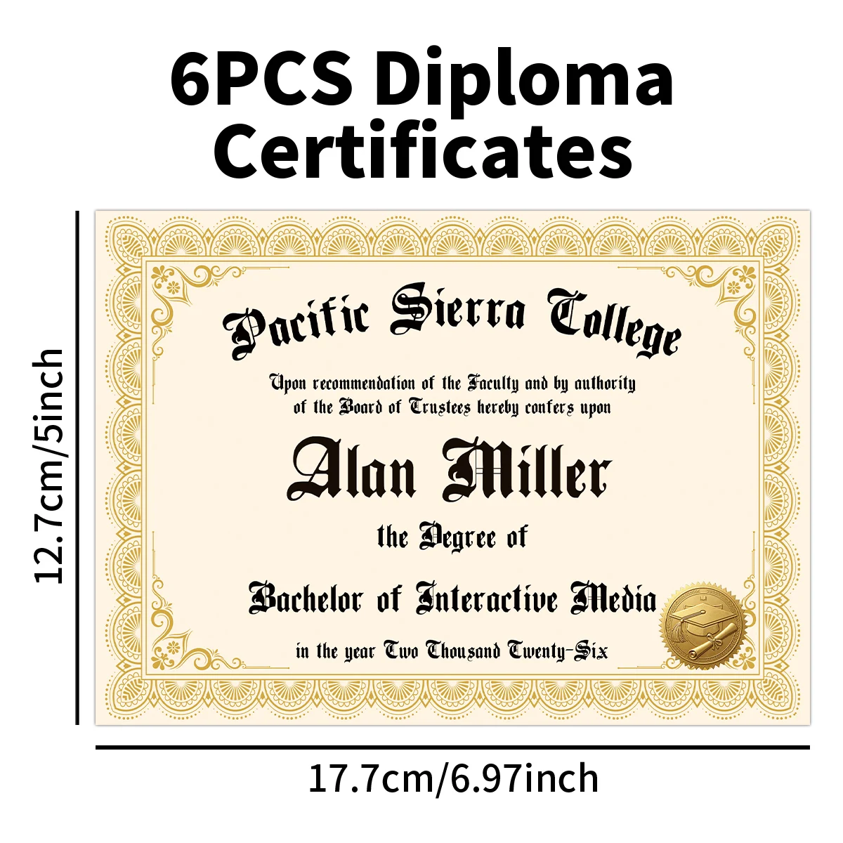 6 Stück personalisierte Diplom-Zertifikatskarten, personalisiert mit Schule, Name, Abschlussgrad und Jahr, gefälschtes Abschlussdiplom, für Party-Foto-Requisiten und Postkarten – Detail 6