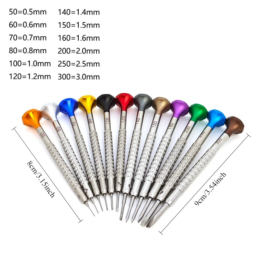12個の高品質ドライバーセット高精度全鋼製ドライバー、時計修理用に回転できるボトムベアリング付き