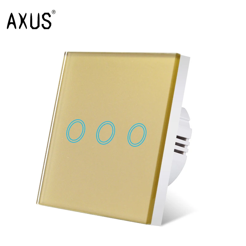Axus EU Touch Switch AC100-240V LED Tempered Glass Wall Light Sensor Switch 1/2/3 Gang 5