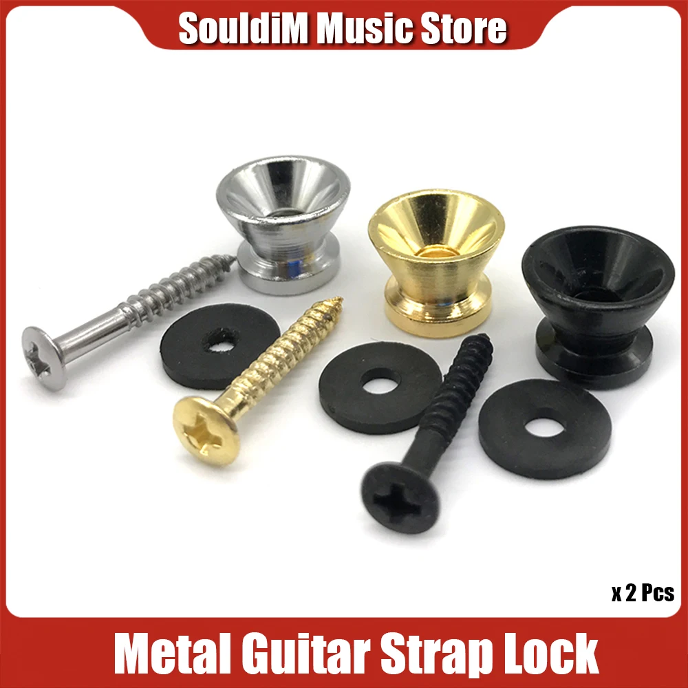 2 pcs/lot Electric Bass Guitar Strap Lock Metal End Buttons Gold/Black/Silver StrapLock Locking Pegs Pins