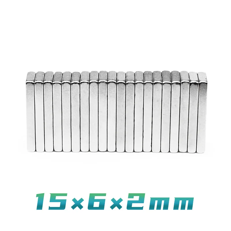 10/20/50/100/200/300PCS 15X6X2 Strong Block Magnets N35 15mm*6mm*2mm Quadrate Rare Earth Neodymium Magnet Sheet 15*6*2 mm