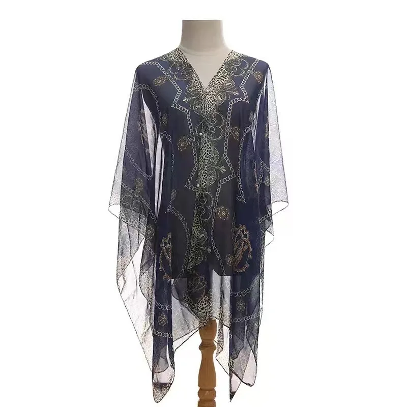 夏の女性用パールシフォンショールスカーフ日焼け止めスリーブカバープリント軽量カバーアップスカーフ卸売 ​ ​