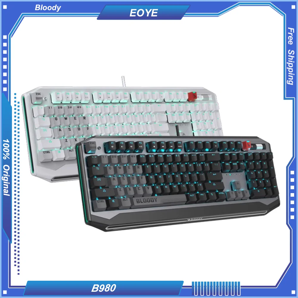 

A4tech Bloody B980 Optical Switch Mechanical Keyboard Wired LK Tea Shaft Light Strike 100% Layout 1Khz 0.2ms Volume Control Game