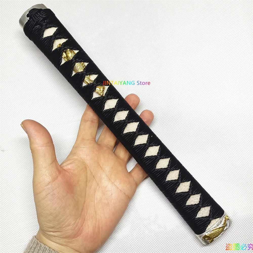 30CM Hourglass Shape Rikko Tsuka Handle Real Rayskin Fuchi Menuki Kashira Silk Ito Accessories Japanese Sword Katana Fittings