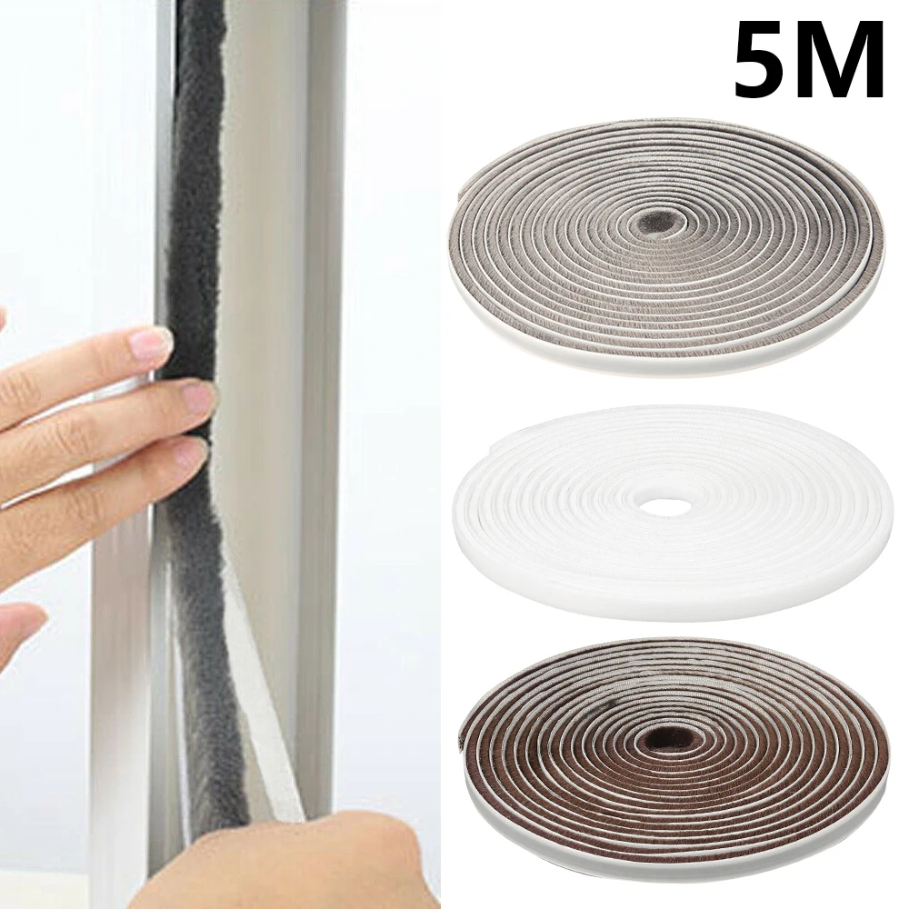 5M Self-adhesive Sealing Wind-proof Brush Strip Windows Sealing Strip Soundproof Weather stripping Door Gap Filler Sealer Home