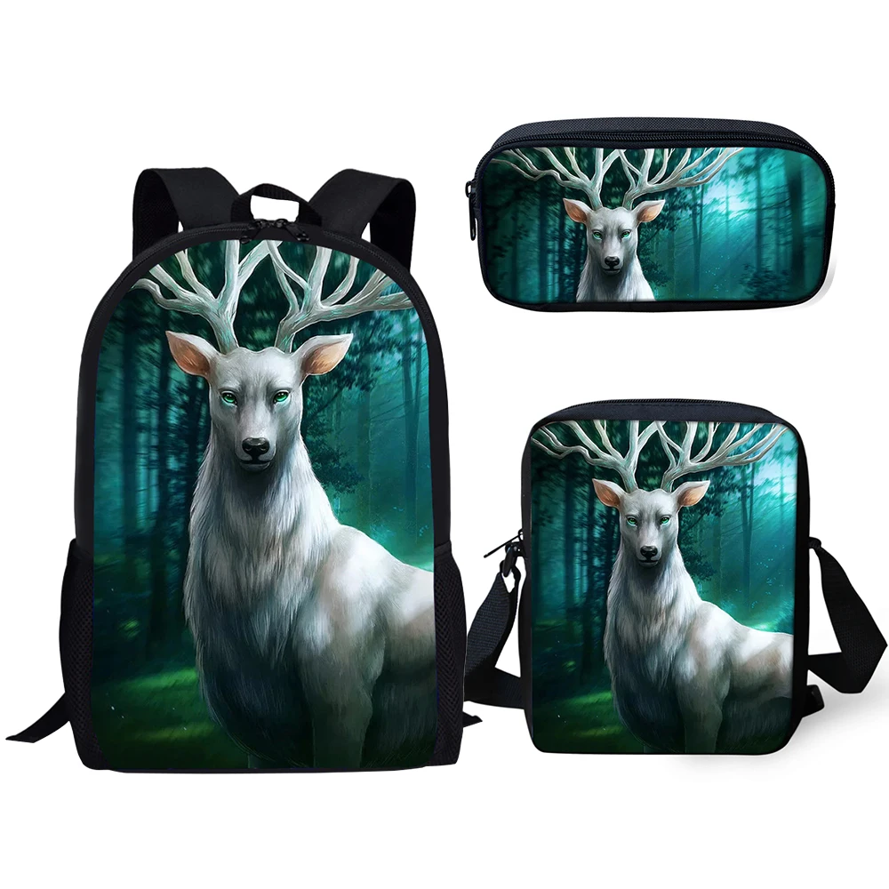 Classic Fashion Novelty Deer 3D Print 3pcs/Set pupil School Bags Laptop Daypack Backpack Inclined shoulder bag Pencil Case