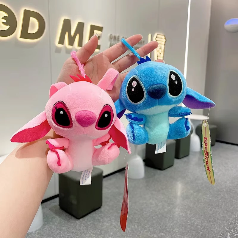 Disney Stitch Plush Toys Angel Models Cartoon Keychain Pendant Stuffed Plush Dolls Backpack Hanging Ornaments Kids Holiday Gifts