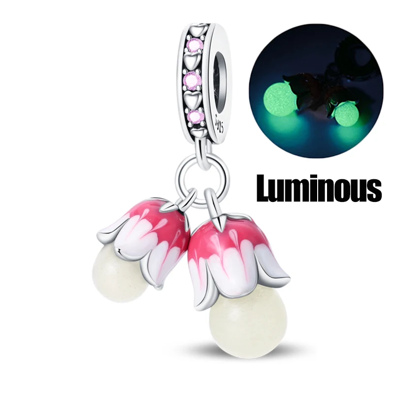 

Luminous 925 Sterling Silver Pink Bell Orchid 3mm Charm Bead Pendant Original Design Suitable For Party DIY Fine Making Jewelry