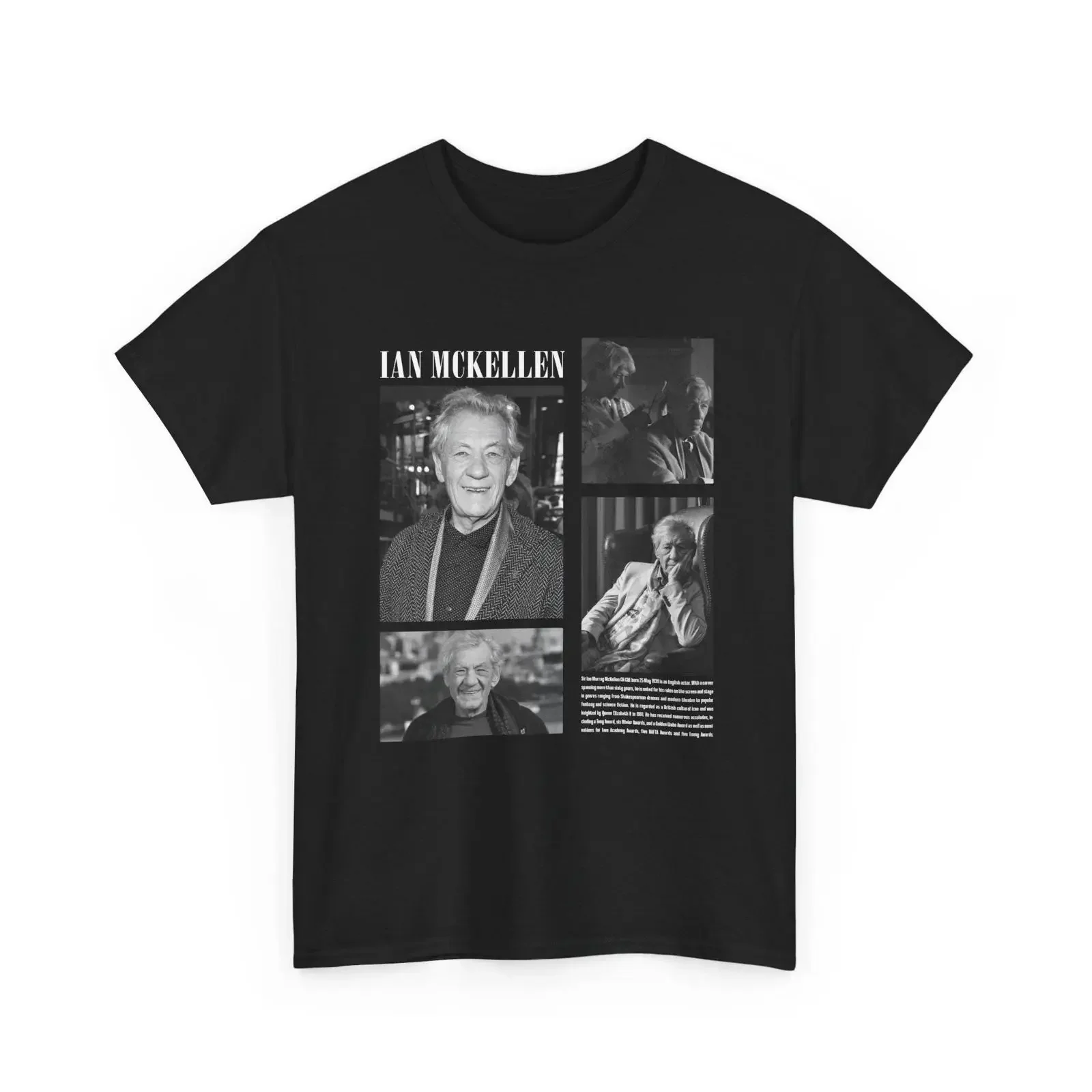 Ian McKellen Vintage Biography T-shirt SweaT vintage lavé, doux et confortable, pour un usage quotidien, respirant, à la mode, décontracté