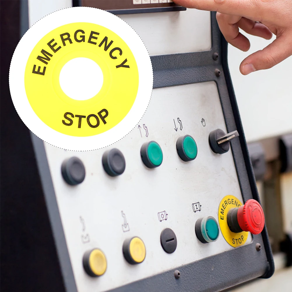 

8pcs Emergency Button Sign Yellow Safety Ring Sticker PVC Material Emergency Stop Button Alert Ring