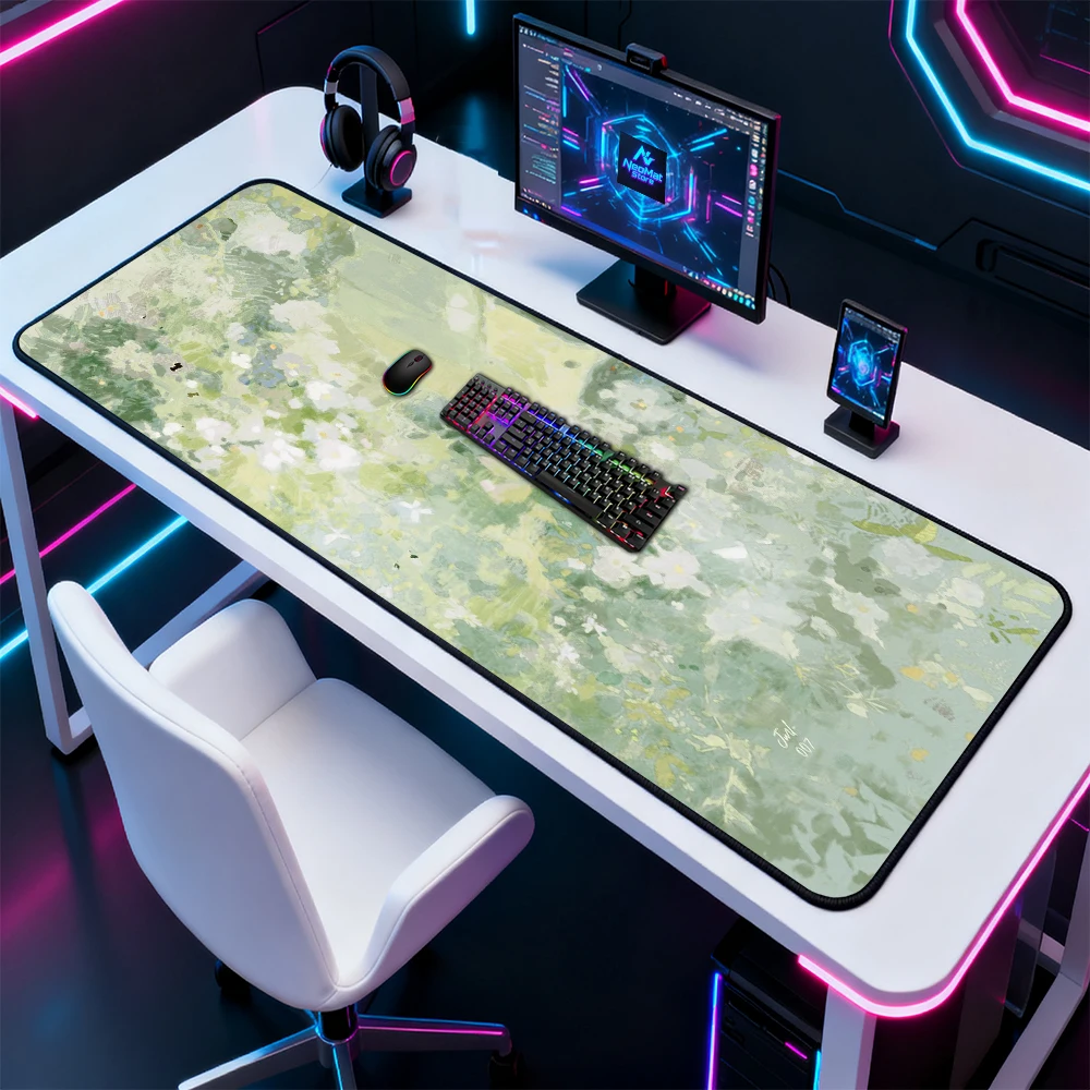 Floral Mouse Pad Large Gaming Desk Mat 120x60 Flower Botanical White Natural Soft Aesthetic Mousepad Decor Full Desk Giant