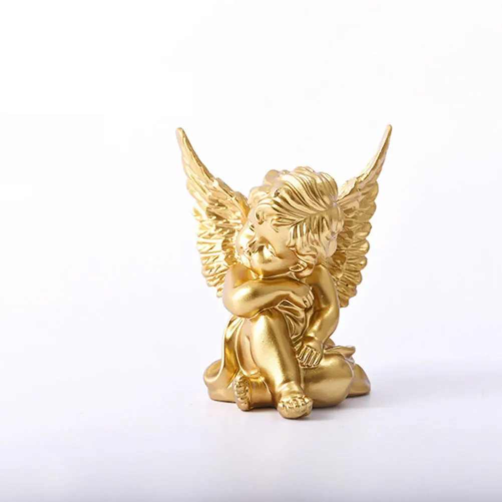 

1 Pair Resin Angel Craft Adorable Home Ornament Decor Gift Golden Corrosion Resistant Smooth Surface Living Room Bedroom