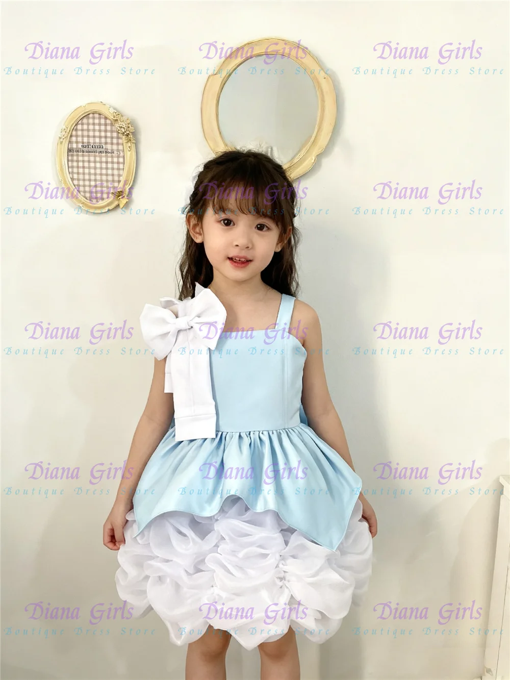 

Милое платье с цветочным узором для маленьких девочек, синее тюлевое пышное платье с большим бантом для свадебных платьев, вечерние бальные платья для дня рождения