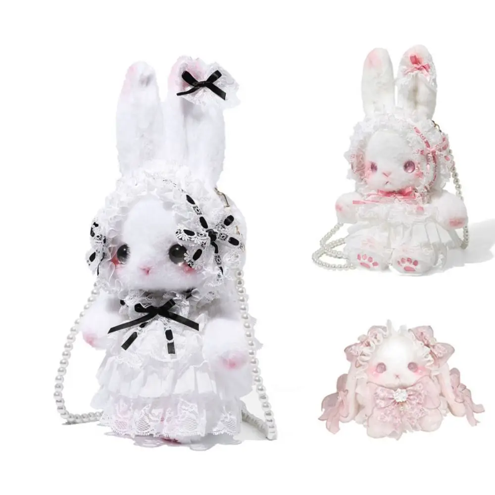 

New Bunny Plush Bag Princess Lolita Shoulder Bag Long-eared Rabbit Pearl Chain Crossbody Bags