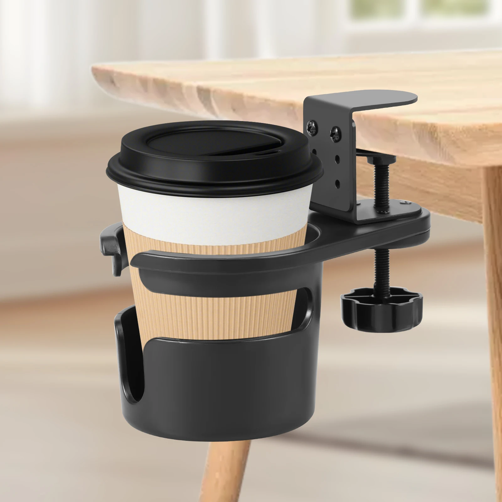 Universeller Schreibtisch-Getränkehalter, verstellbar, verbesserter Arm-Klemmständer, 360 Grad drehbar, Büro-Tisch-Kantenklemme, Anti-Fall-Tassenhalterung