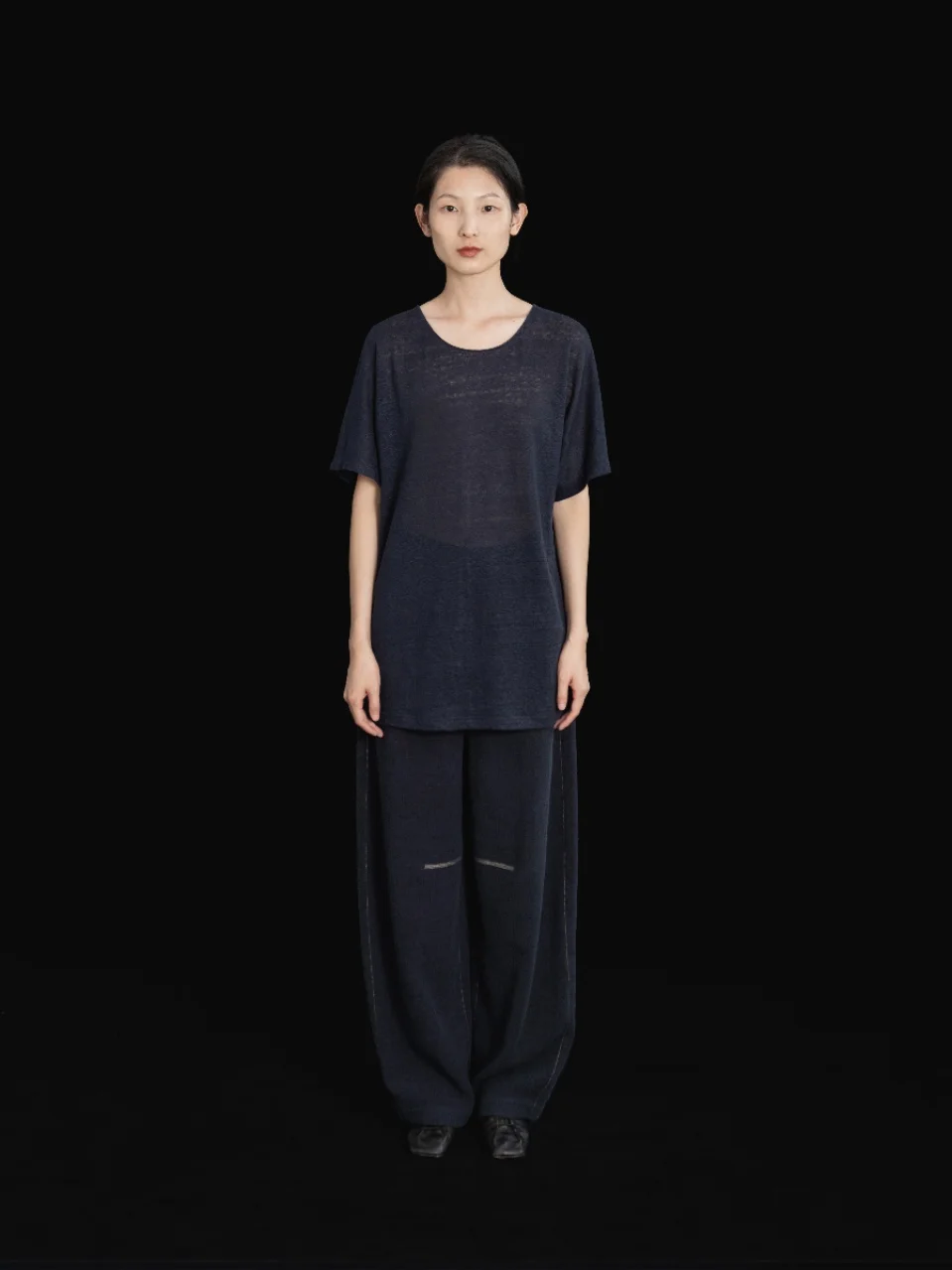 

Льняной трикотажный топ Deep Blue с круглым вырезом, повседневный свободный крой, летний, от Zhao Long Ranzhi, женская мода