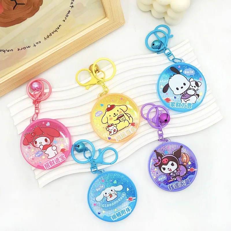 

Kawaii Hello Kitty Keychain Cute Cartoon Quicksand Glitter Round Keychain Backpack Desktop Accessories Student Gift Wholesale