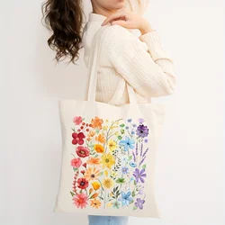 Wildflowers Tote Bag Pattern Canvas Tote Bag Shopping Bags Xmas Ornament New Year Gift for Girls Handbag Student Friend Gift