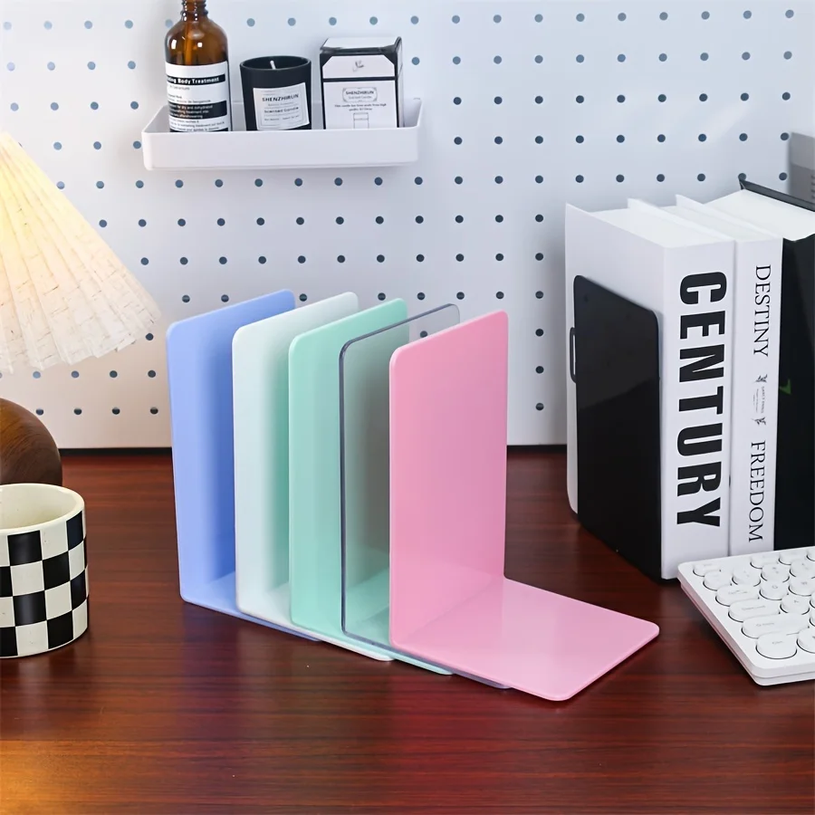 2pcs Sleek Transparent Bookends - Durable PP Plastic Desk Organizer for Office & Library, Creative Invisible Book Stand Polished