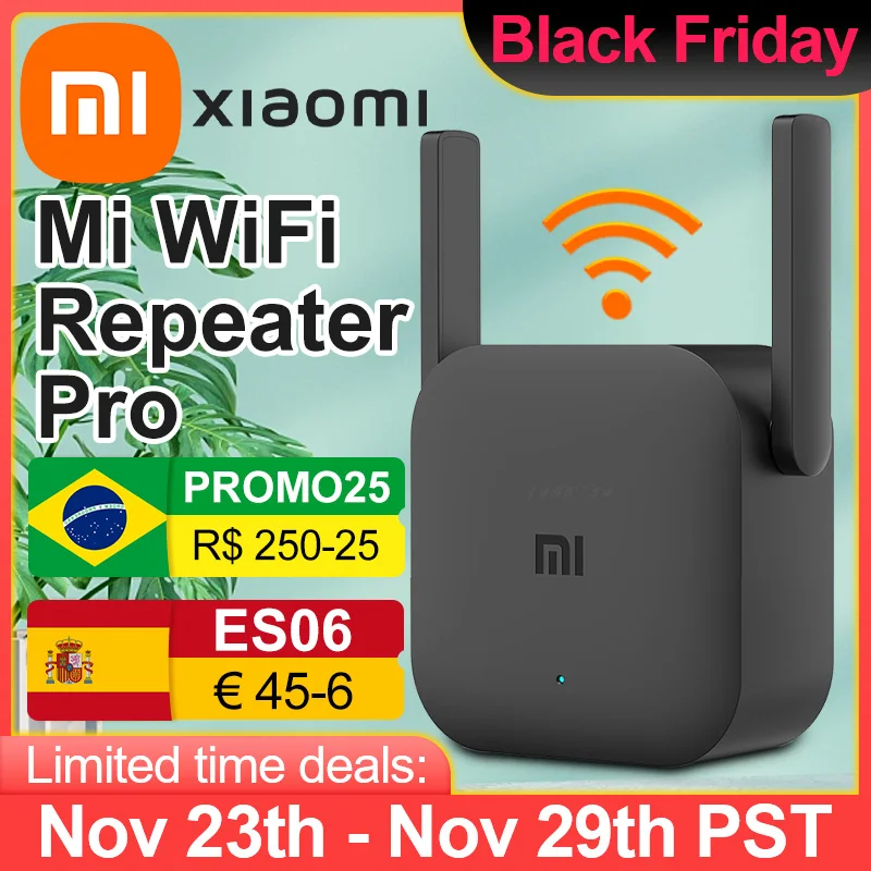 Mi Repeater WiFi Pro Xiaomi Amplifier Network Expander Router Smart Power Extender Roteador 300M 2.4G 2 Antennas for Office Home