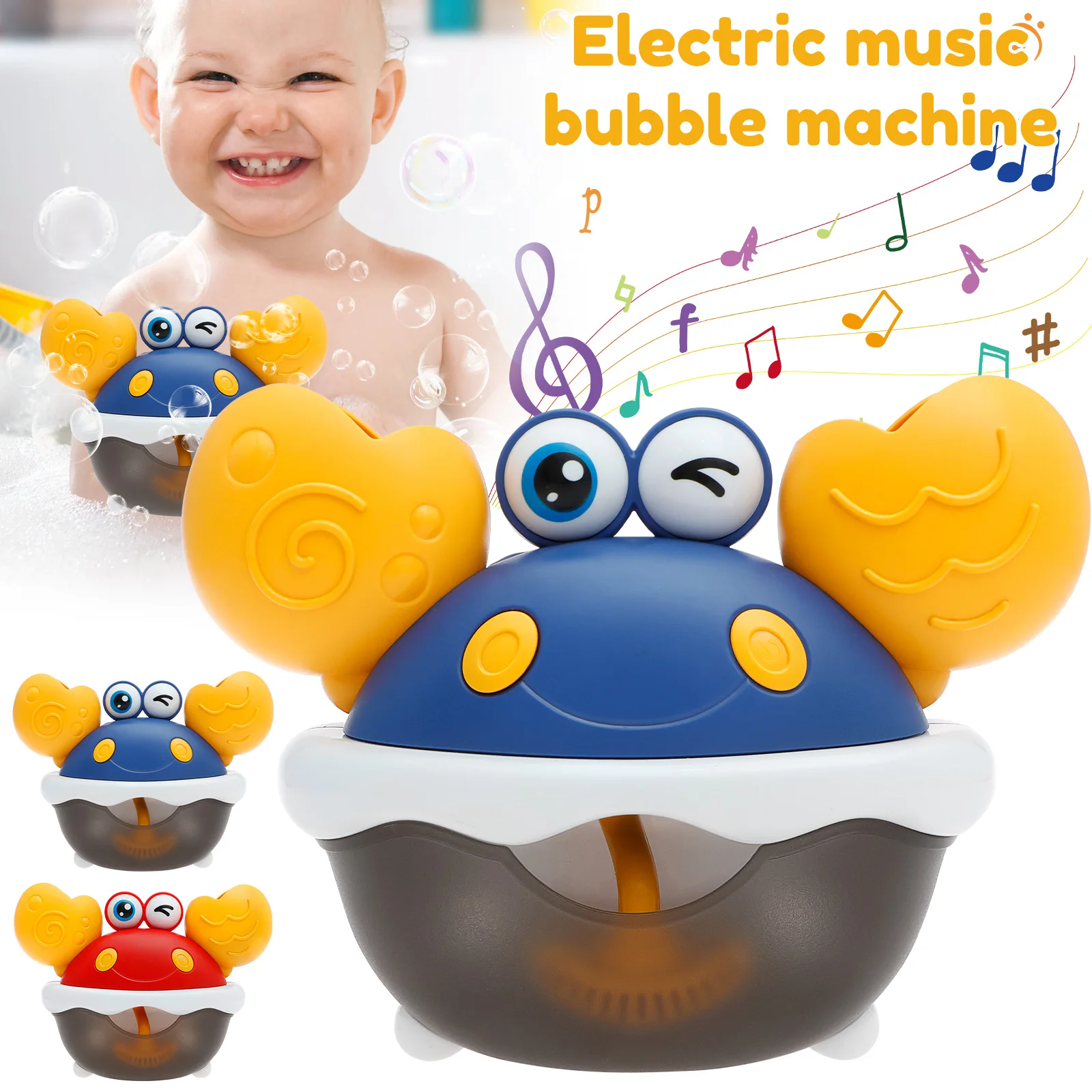 Crab Music Box Baby Bathroom Decor Bubble Machine Toy Waterproof Musical Box Adjustable Volume 12 Songs for Baby Birthday Gifts