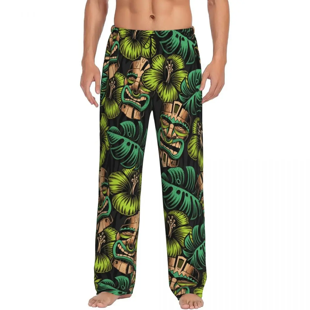Custom Tiki Seamless Pattern Pajama Pants Men Sleepwear Sleep Lounge Bottoms with Pockets