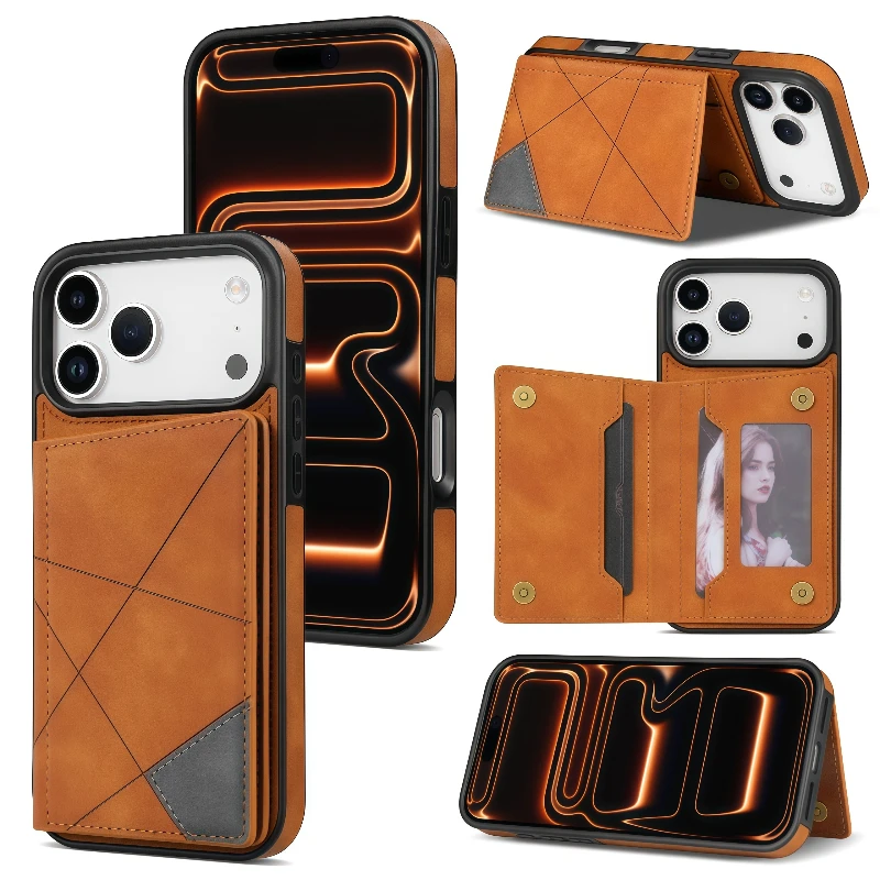 Business-Leder-Handyhülle mit Kartenfach für iPhone 17 Pro Max Air 16 Plus 15 14 13 12 11 Pro Max XR XS SE – Brieftaschen-Design