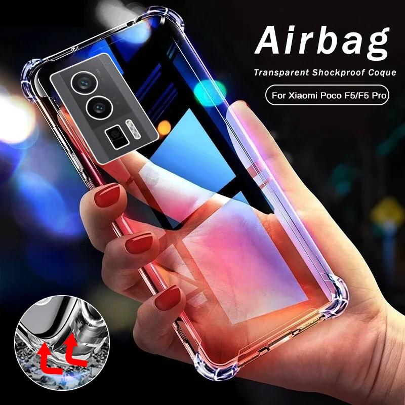 Pocof5pro Case Transparent Airbags Shockproof Coque For Poco F5 Pro 5G Poko Little F 5 F5Pro Soft Silicon Protective Shell Cover