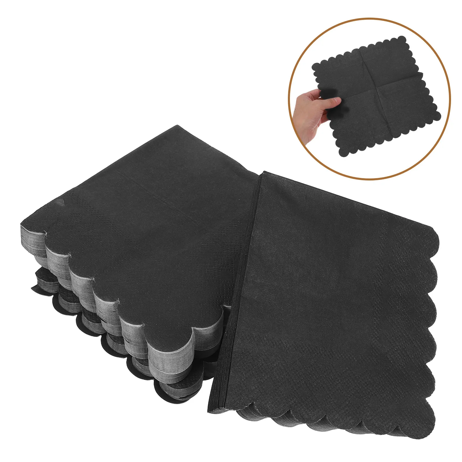 

100 шт. одноразовых черных салфеток с фестончатым краем, дизайнерские бумажные салфетки для вечеринок, свадеб, ужинов, сервировки стола, оптовая упаковка