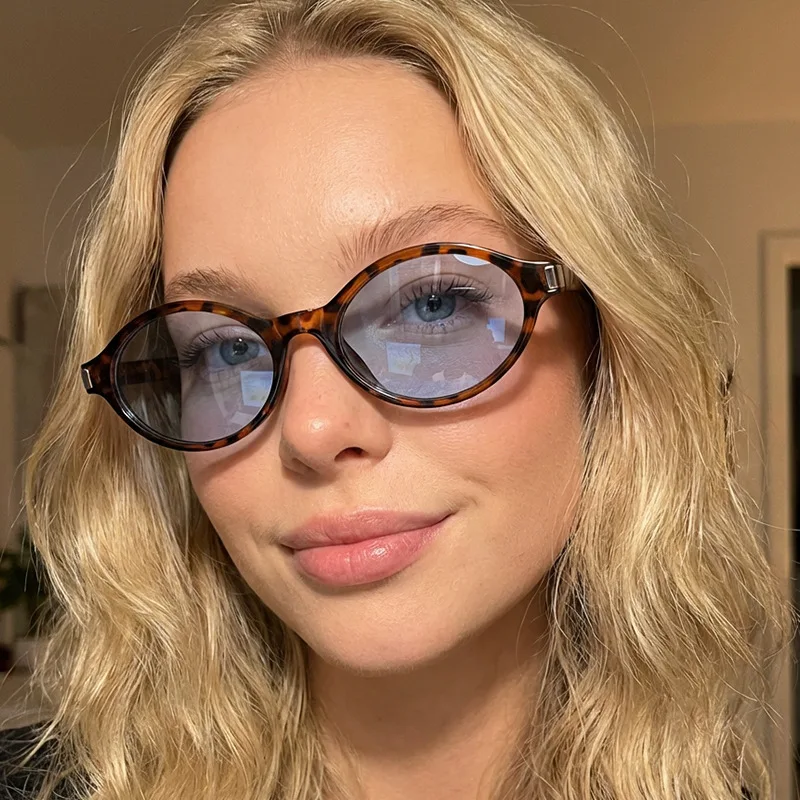 

Small Frame Oval Sunglasses Women Fashionable Leopard Print Sunglasses Men Retro Punk Glasses Ins Style Visor Sunglasses UV400