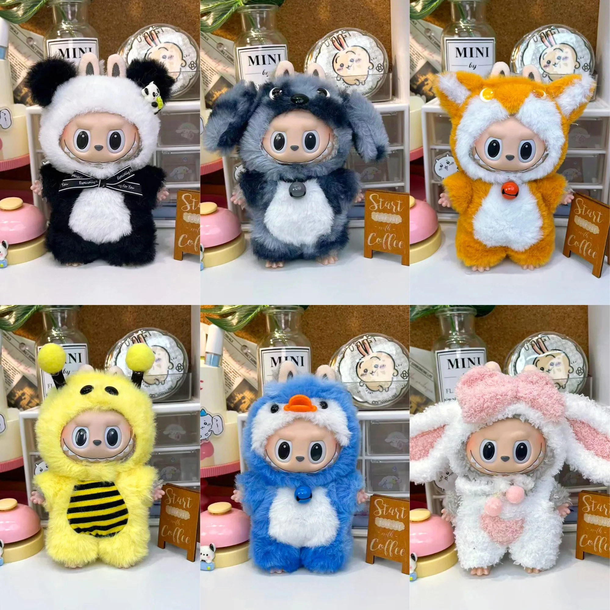 

Labubu Plush Animal Costume Set for 1st/2nd3rd Gen 17cm Doll, Panda Bee Penguin Bunny Changeable Outfit (Clothing Only)